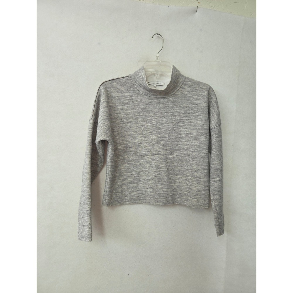 English Factory Mock Neck Top Womens Small Grey‎ Long Sleeve Boxy Cropped